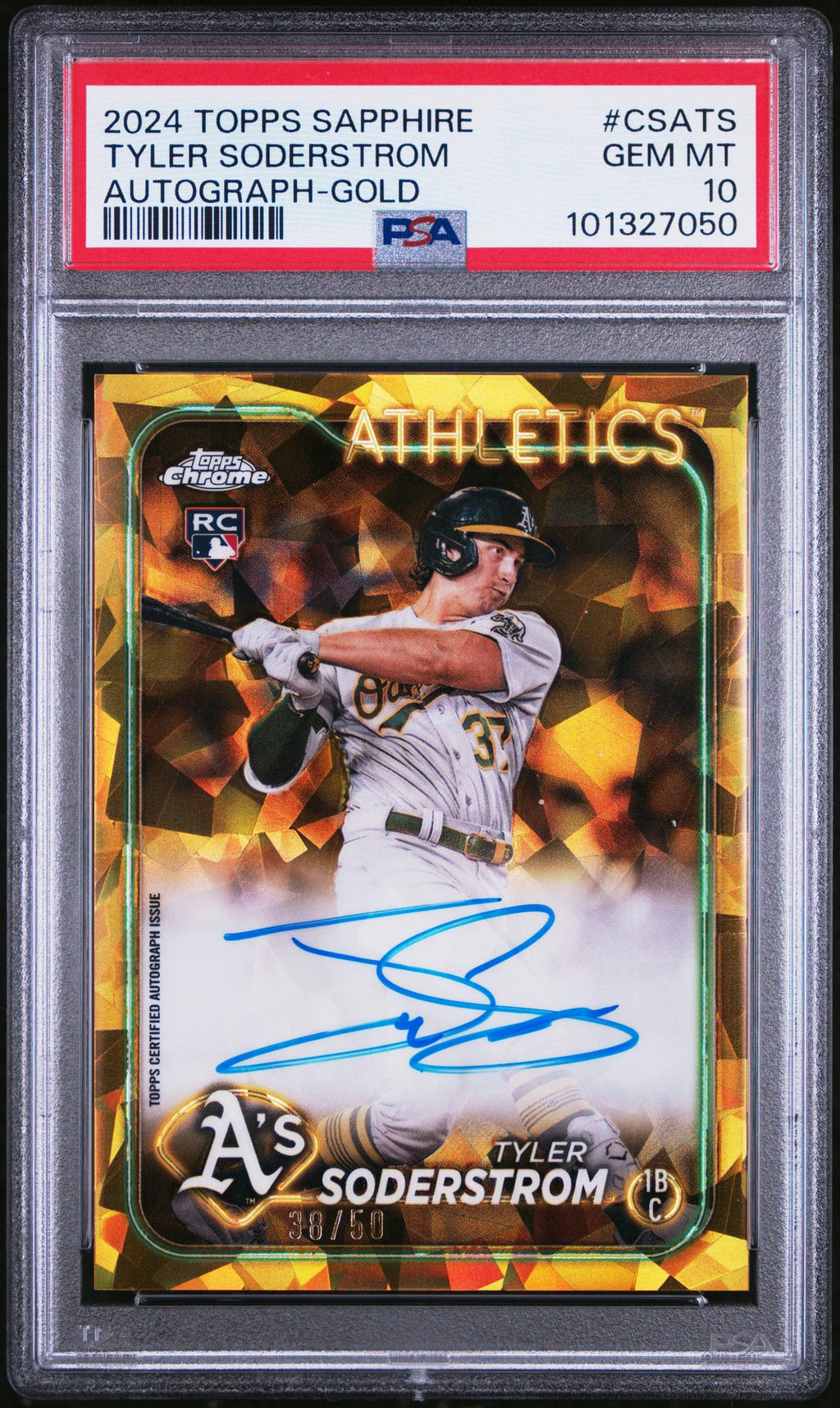 2024 Topps Chrome Sapphire Chrome Sapphire Autographs Autograph-Gold Tyler Soderstrom #CSATS /50 PSA 10