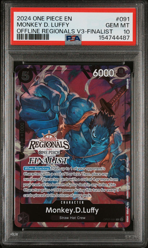 2024 One Piece Promo Offline Regional Volume 3 Finalist Monkey D. Luffy #OP07-091 PSA 10 – front