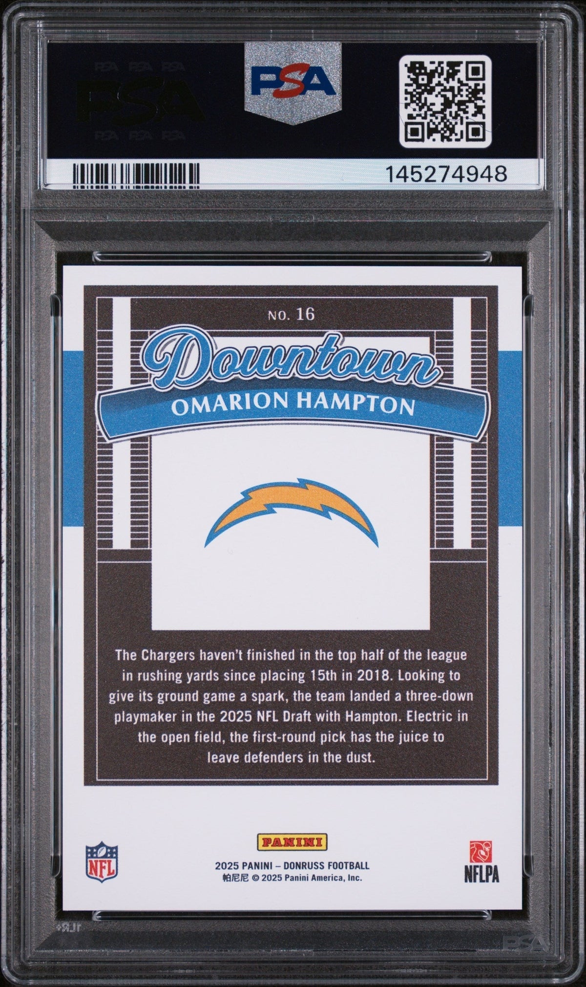 2025 Donruss Downtown Omarion Hampton #16 PSA 10