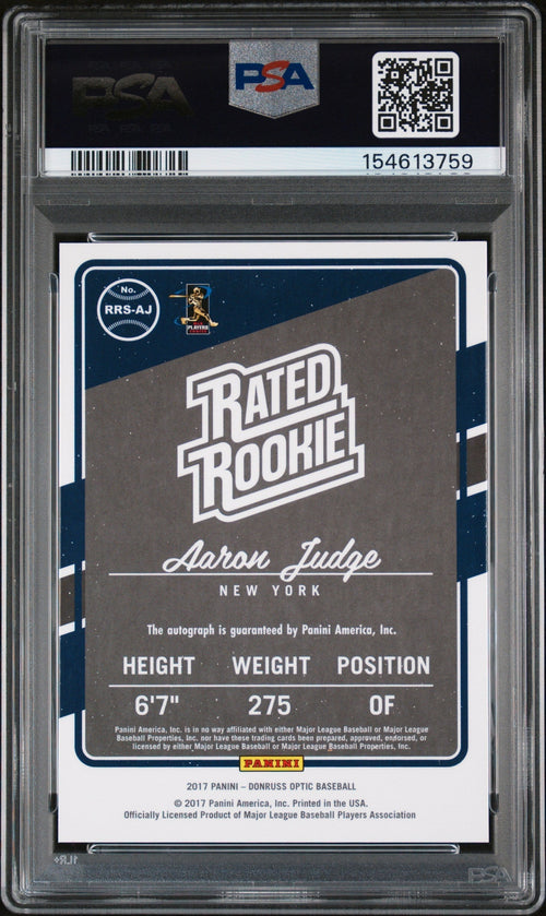 2017 Donruss Optic Rated Rookie Signature Aaron Judge #RRSAJ PSA 10 – back