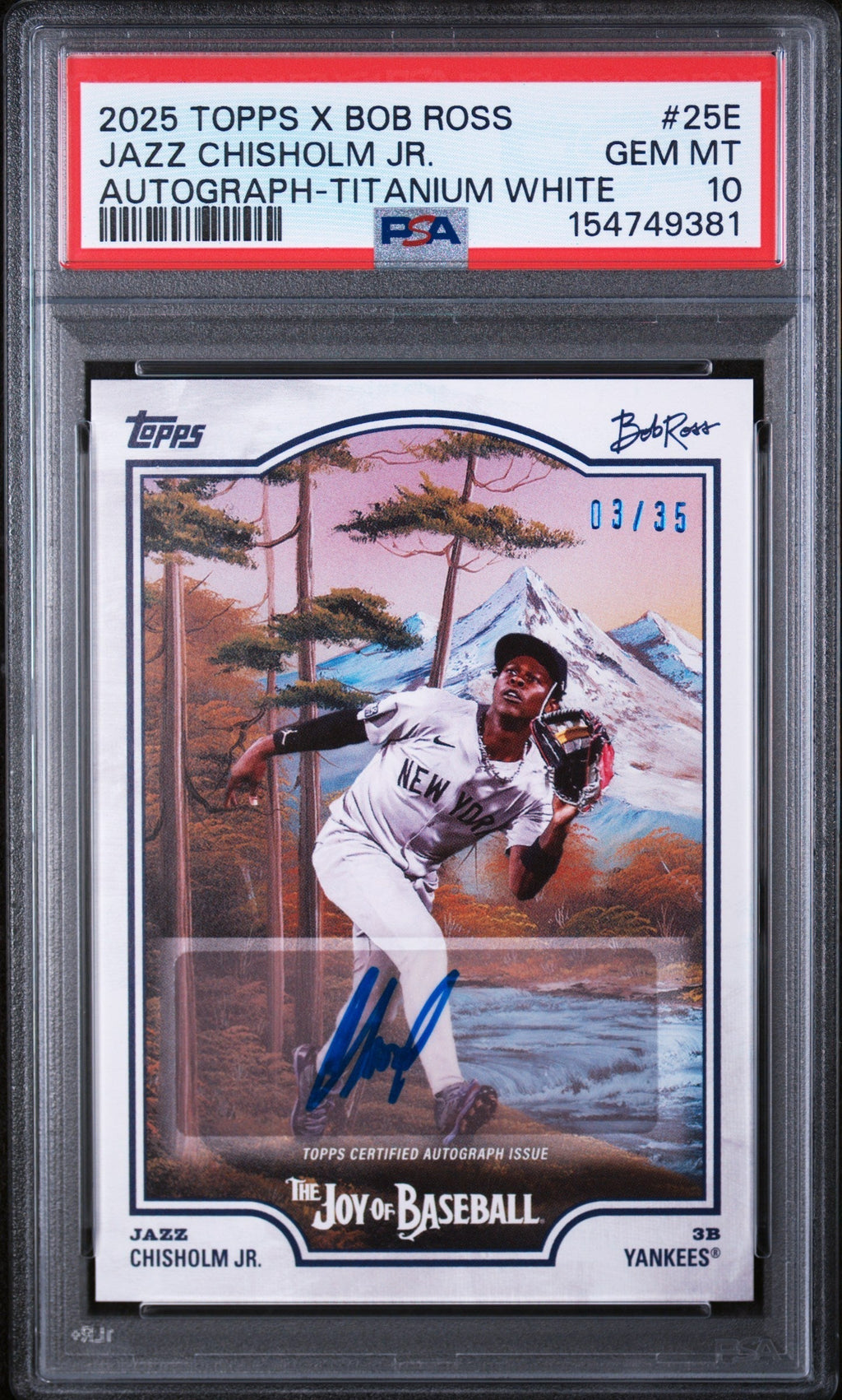 2025 Topps X Bob Ross the Joy of Baseball Autograph-Titanium White Jazz Chisholm Jr. #25E /35 PSA 10