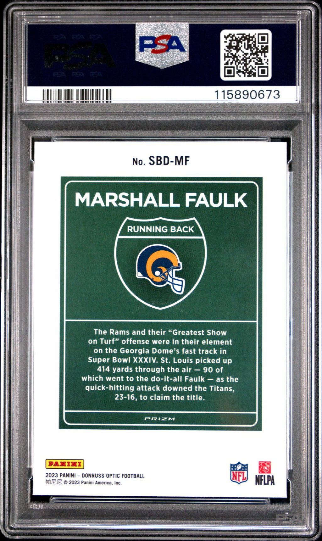 2023 Donruss Optic Super Bowl Downtown Marshall Faulk #SBDMF PSA 10