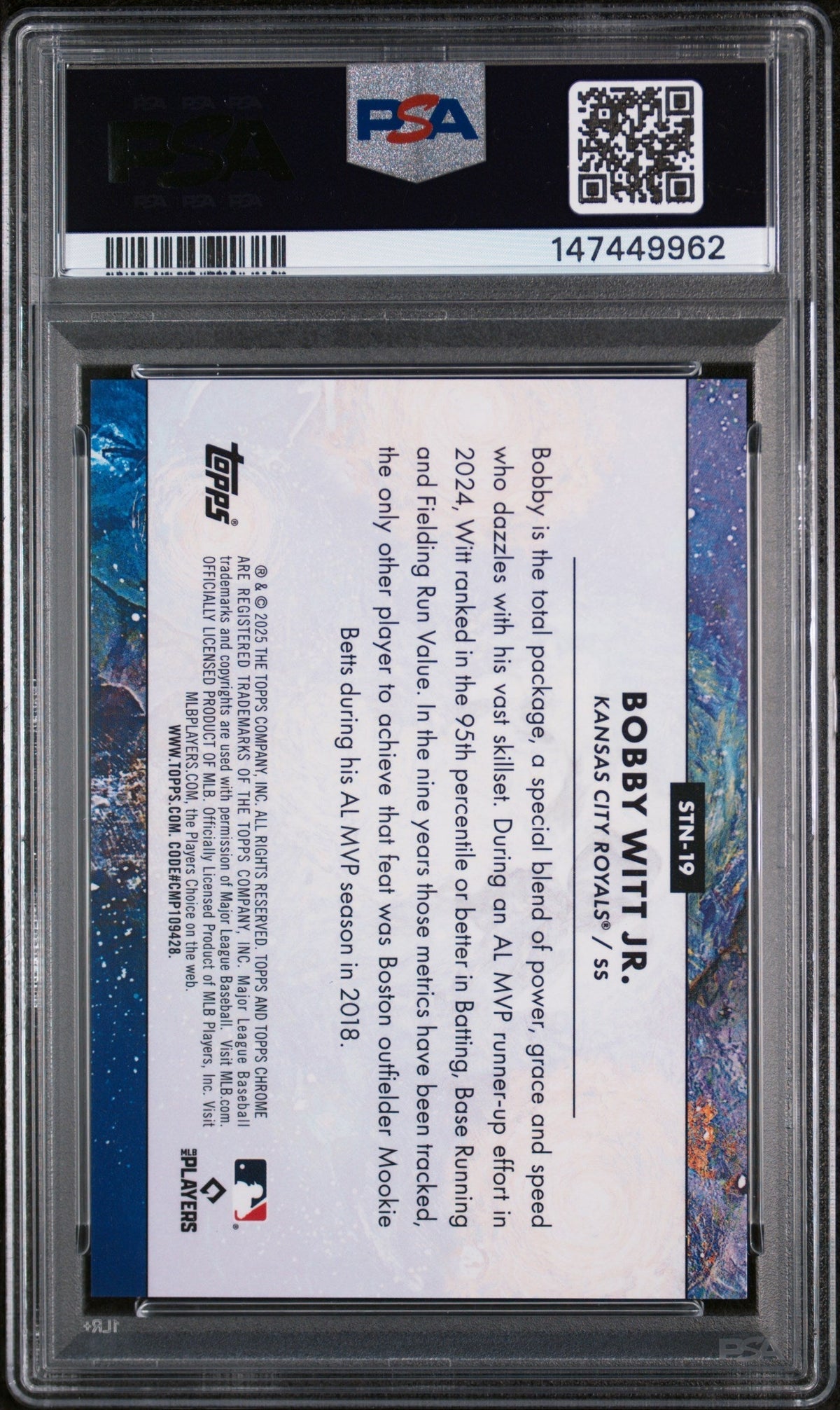 2025 Topps Cosmic Chrome Stars In the Night Gold Interstellar Bobby Witt Jr. #19 PSA 9