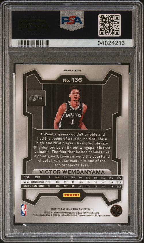 2023 Panini Prizm Silver Prizm Victor Wembanyama #136 PSA 10 – back