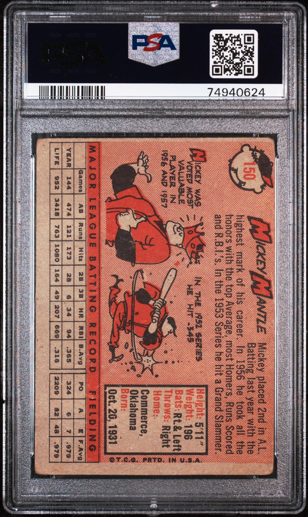 1958 Topps Mickey Mantle #150 PSA 2