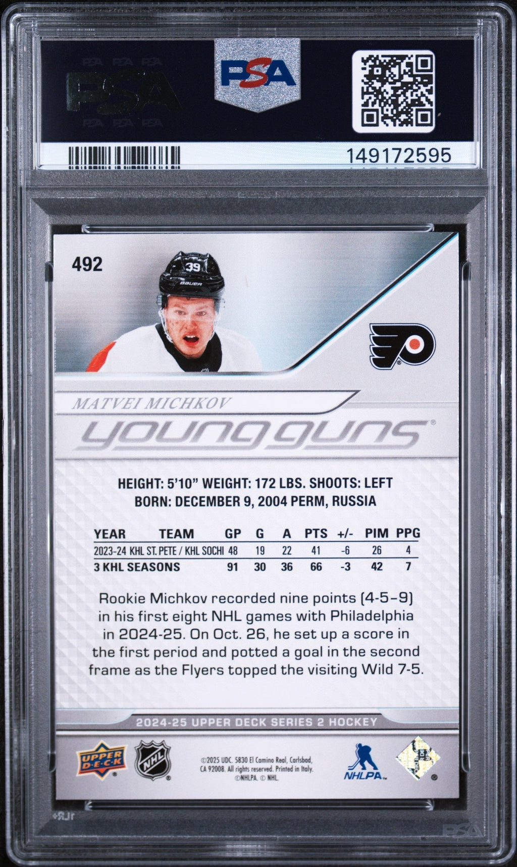 2024 Upper Deck Matvei Michkov #492 PSA 10