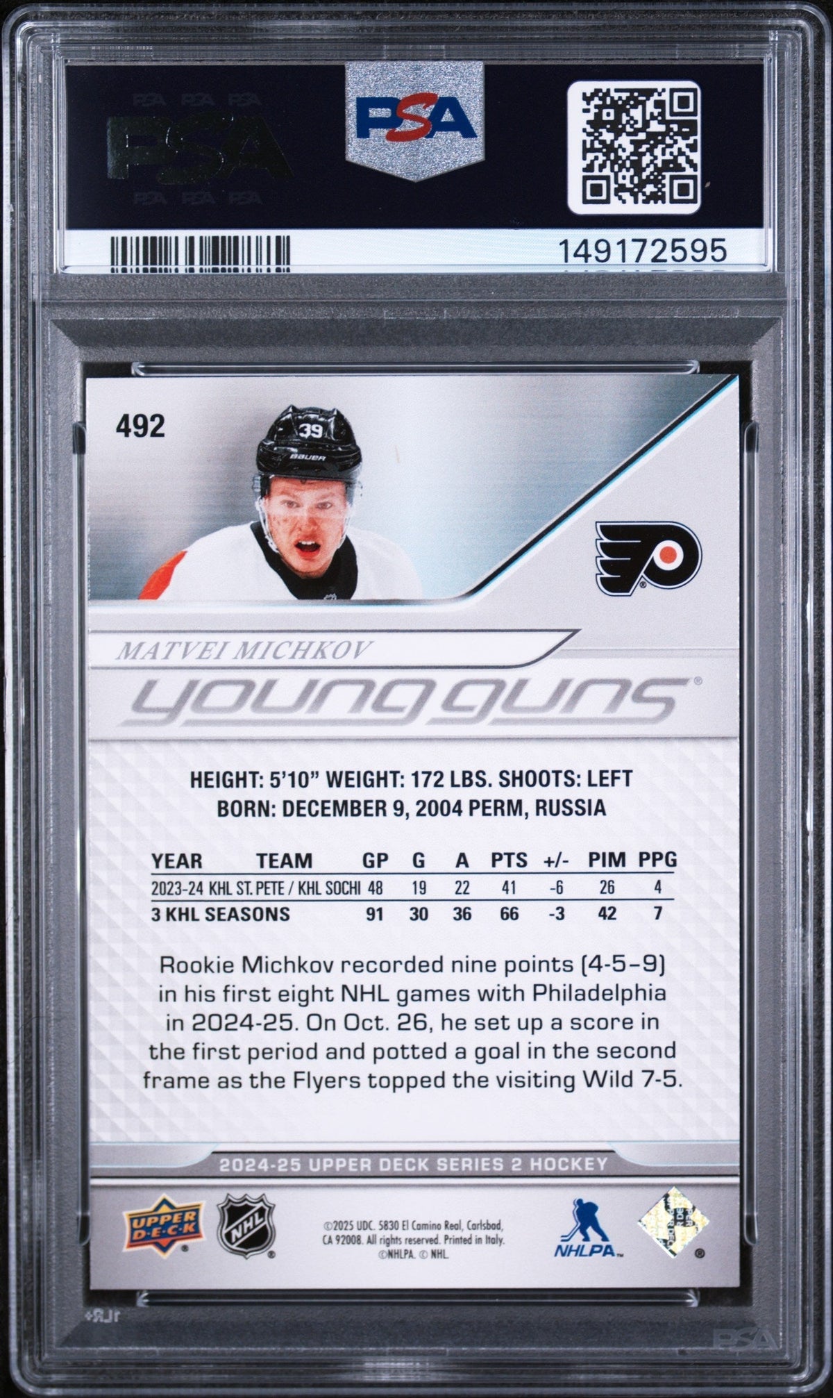 2024 Upper Deck Matvei Michkov #492 PSA 10