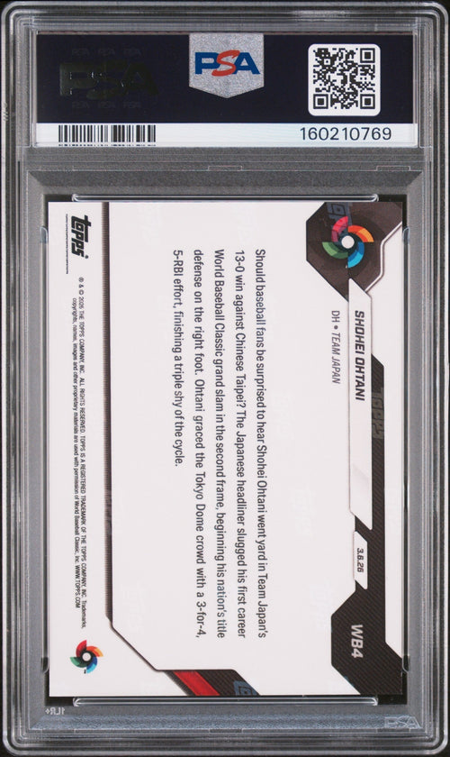 2026 Topps Now World Baseball Classic Orange Foil Shohei Ohtani #WB4 /25 PSA 10 – back