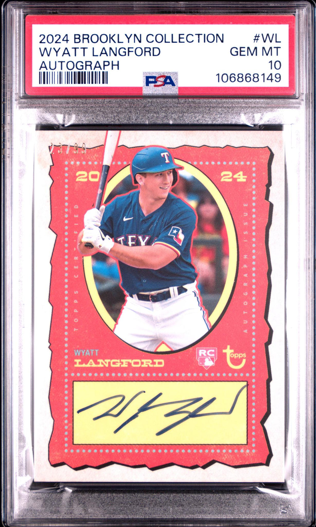 2024 Topps Brooklyn Collection Autograph Wyatt Langford #ACWL PSA 10