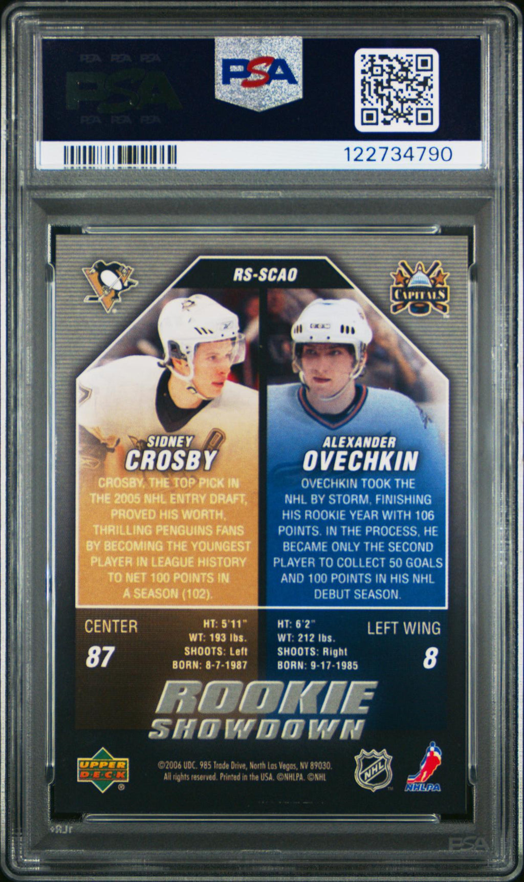 2006 Upper Deck Rookie Showdown Alexander Ovechkin/Sidney Crosby #RSSCAO PSA 9