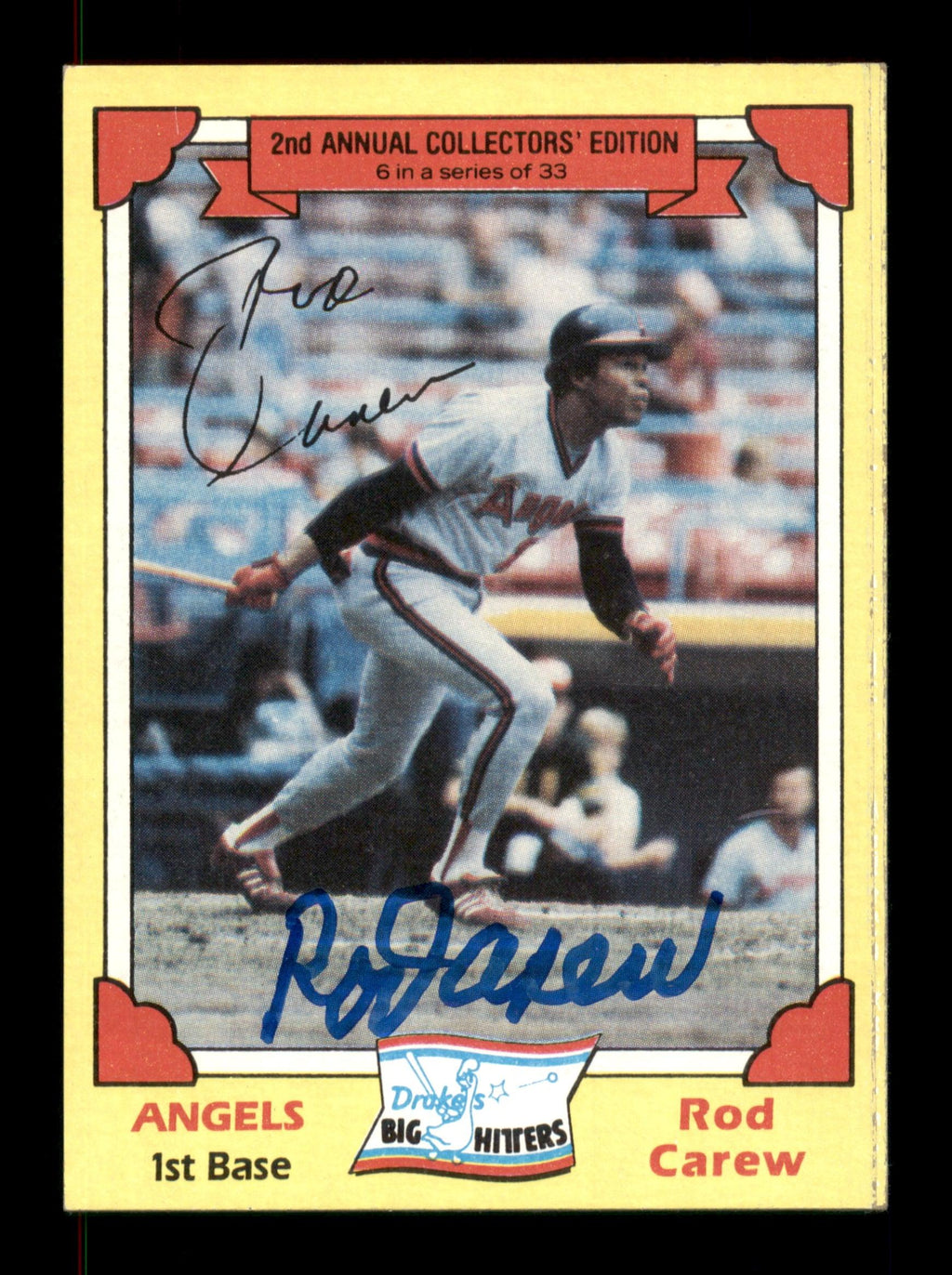 Rod Carew Autographed 1982 Topps Drakes Card #6 California Angels SKU #186613