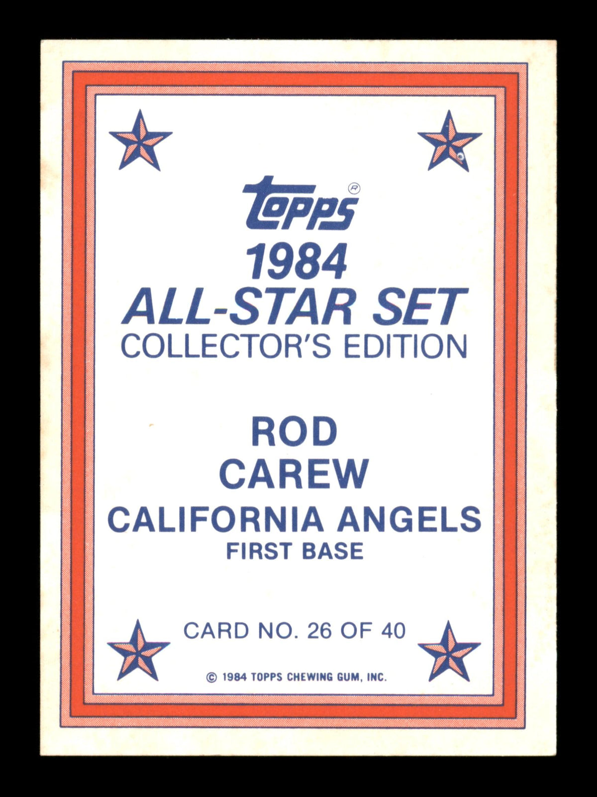 Rod Carew Autographed 1984 Topps All Star Set Card #26 California Angels SKU #186671