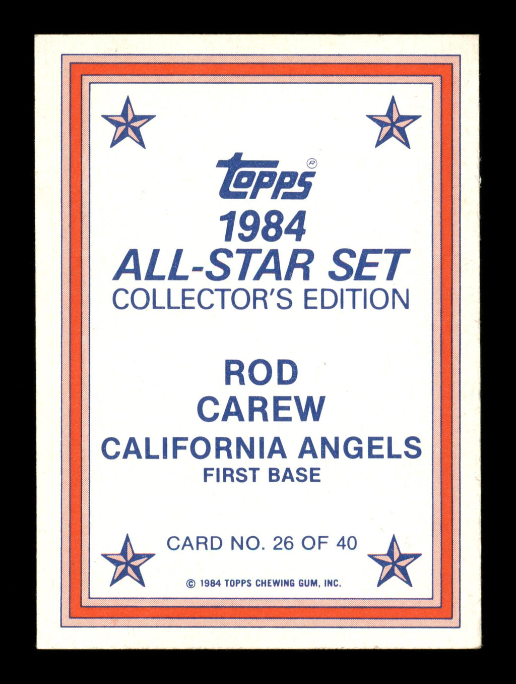 Rod Carew Autographed 1984 Topps All Star Set Card #26 California Angels SKU #186672