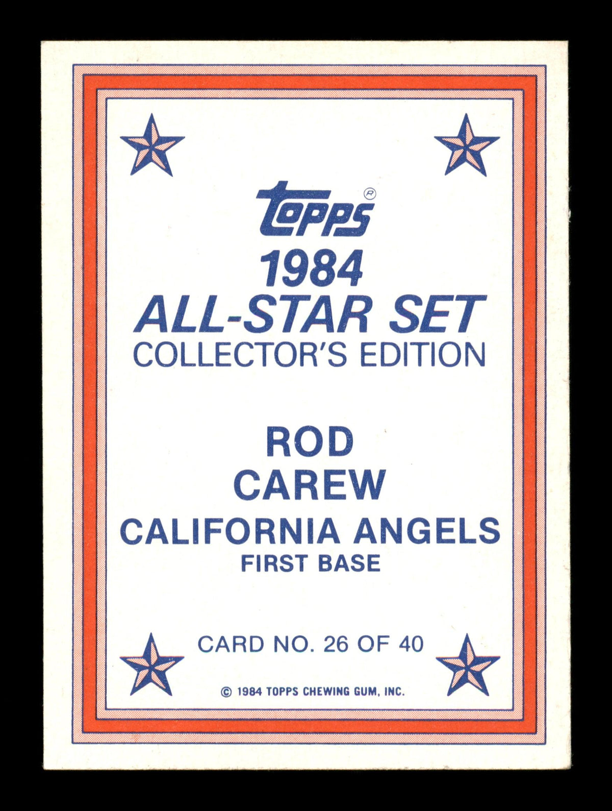 Rod Carew Autographed 1984 Topps All Star Set Card #26 California Angels SKU #186672