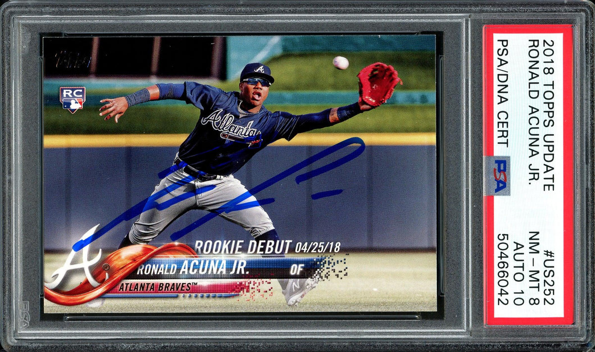 Ronald Acuna Jr. Autographed 2018 Topps Update Rookie Card #US252 Atlanta Braves Auto Grade 10 Card Grade NM-MT 8 PSA/DNA #50466042