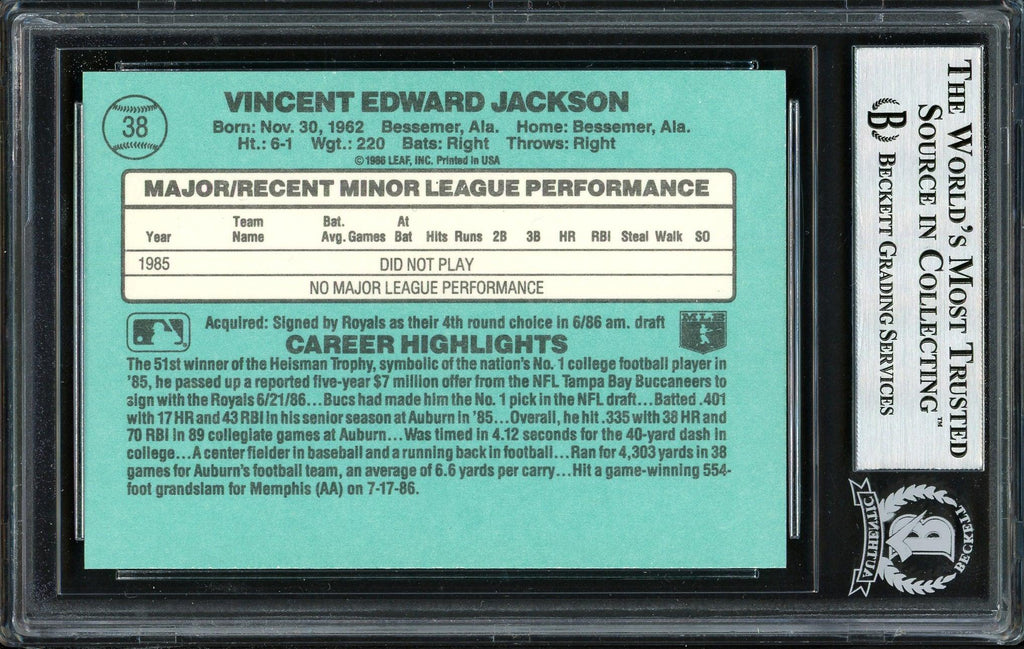 Bo Jackson Autographed 1986 Donruss The Rookies Rookie Card #38 Kansas City Royals Beckett BAS Stock #187363