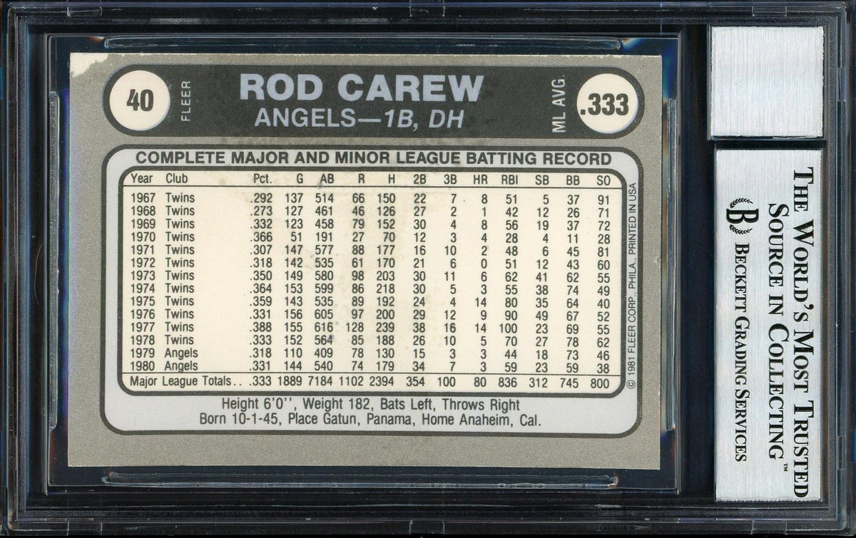 Rod Carew Autographed 1981 Fleer Sticker Card #40 California Angels Auto Grade 10 Beckett BAS #12511103
