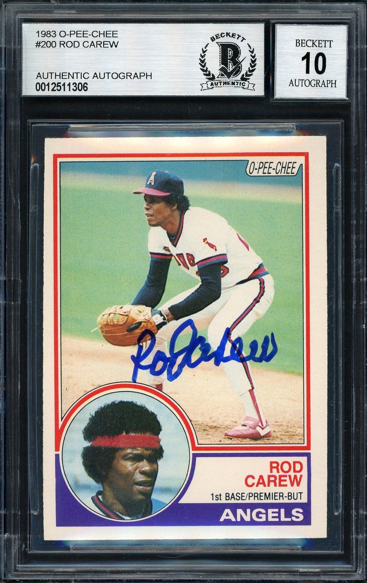 Rod Carew Autographed 1983 O-Pee-Chee Card #200 California Angels Auto Grade 10 Beckett BAS #12511306