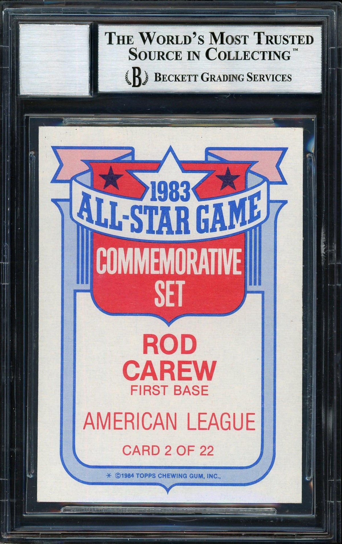 Rod Carew Autographed 1984 Topps All Star Set Card #2 California Angels Auto Grade 10 Beckett BAS #12510570