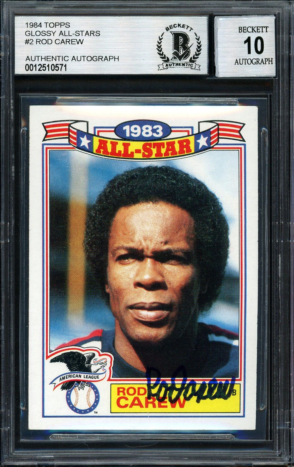Rod Carew Autographed 1984 Topps All Star Set Card #2 California Angels Auto Grade 10 Beckett BAS #12510571