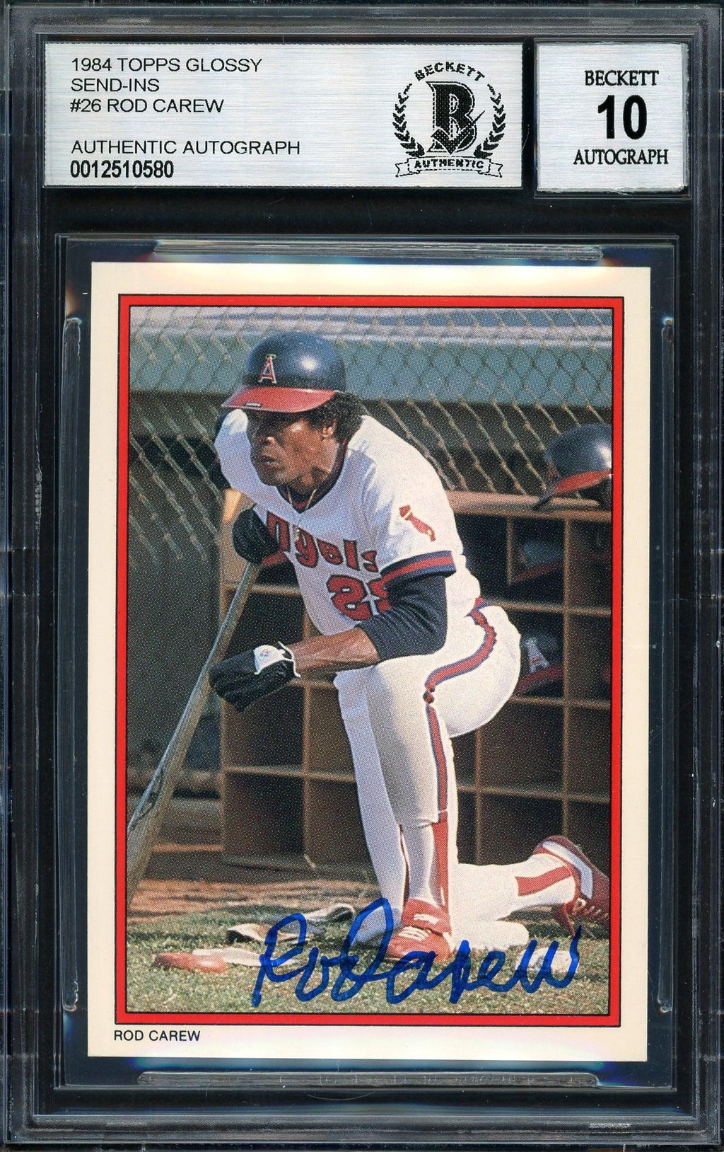 Rod Carew Autographed 1984 Topps All Star Set Card #26 California Angels Auto Grade 10 Beckett BAS #12510580