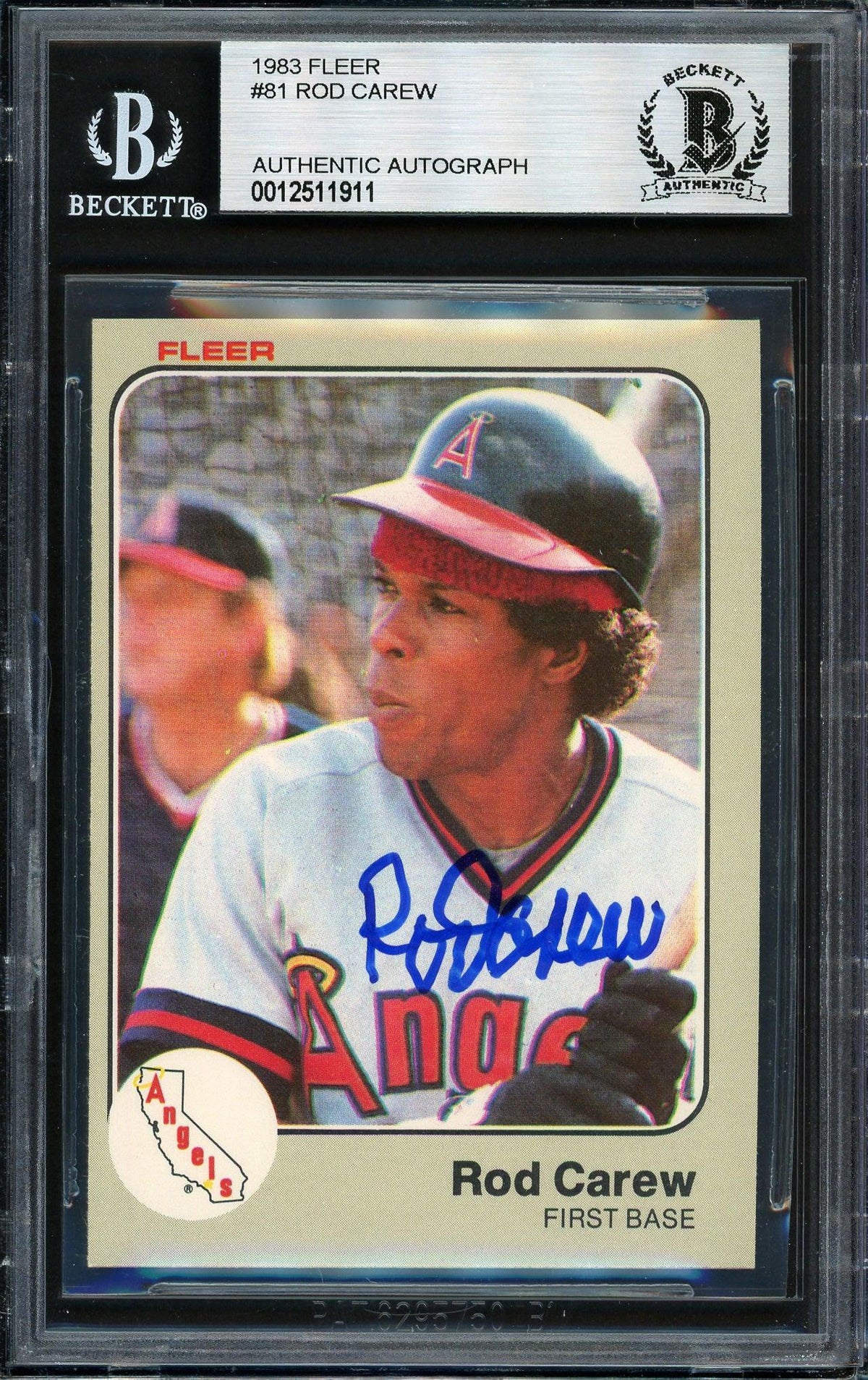 Rod Carew Autographed 1983 Fleer Card #81 California Angels Beckett BAS #12511911