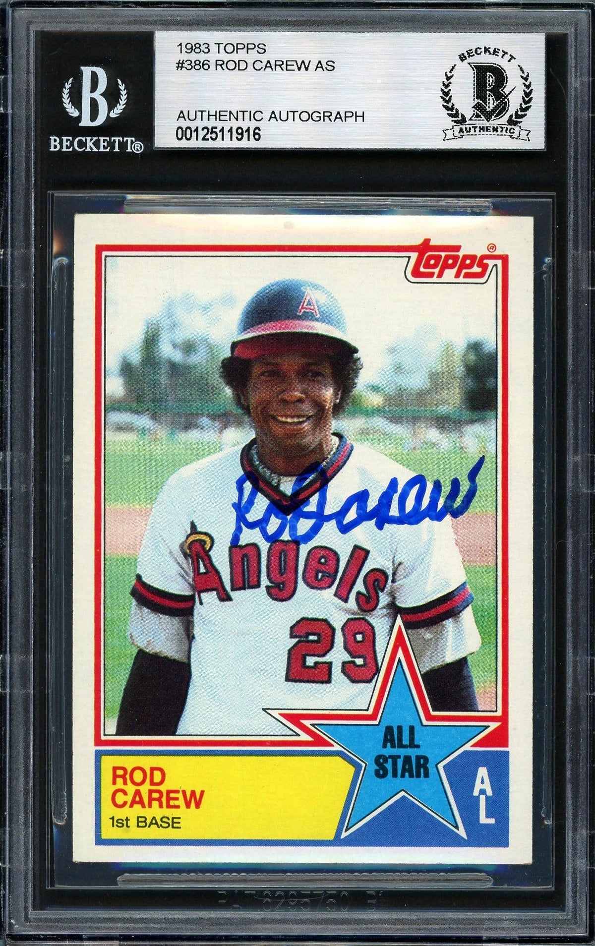 Rod Carew Autographed 1983 Topps All Star Card #386 California Angels Beckett BAS #12511916