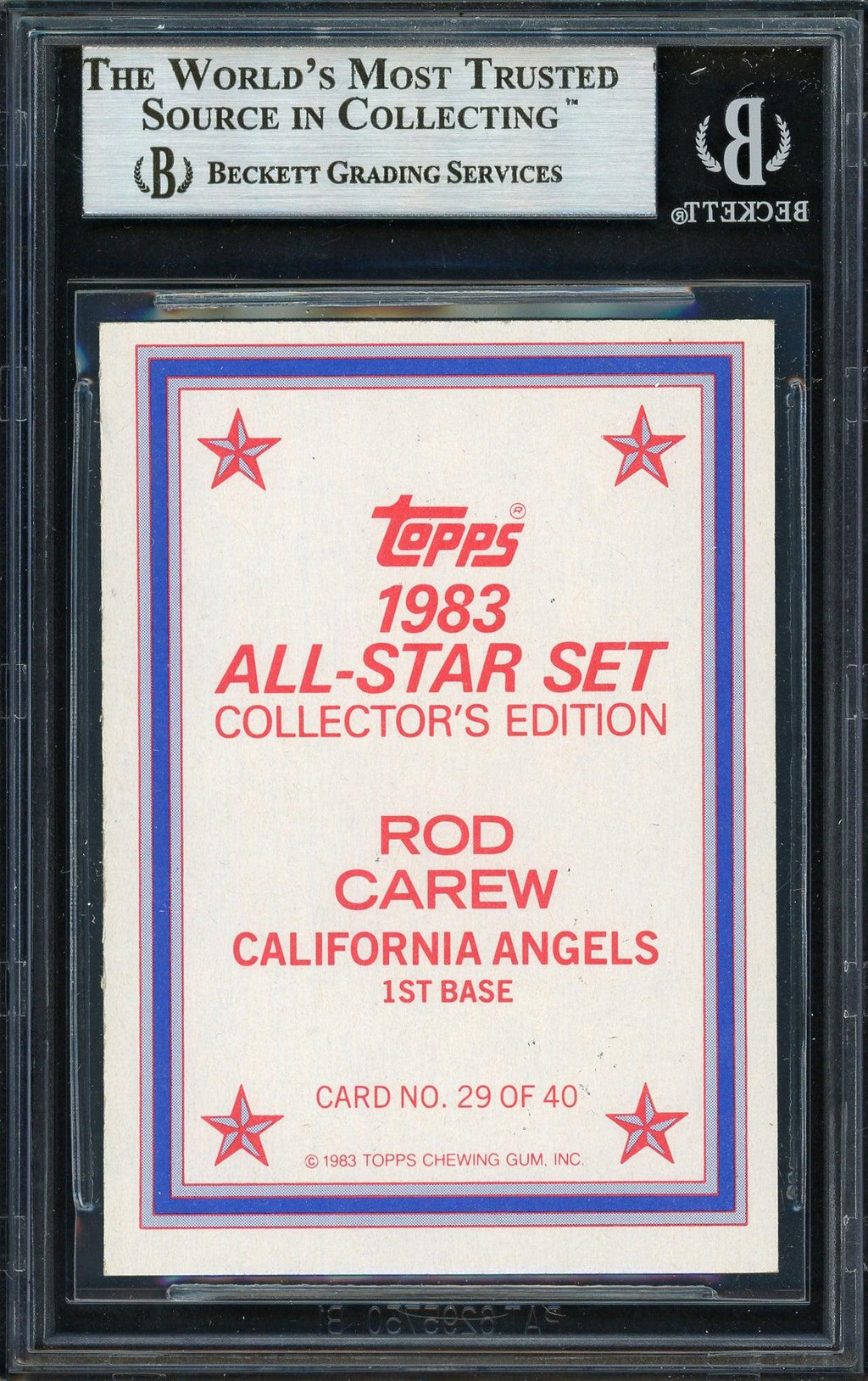 Rod Carew Autographed 1983 Topps All Star Set Card #29 California Angels Beckett BAS #12511919