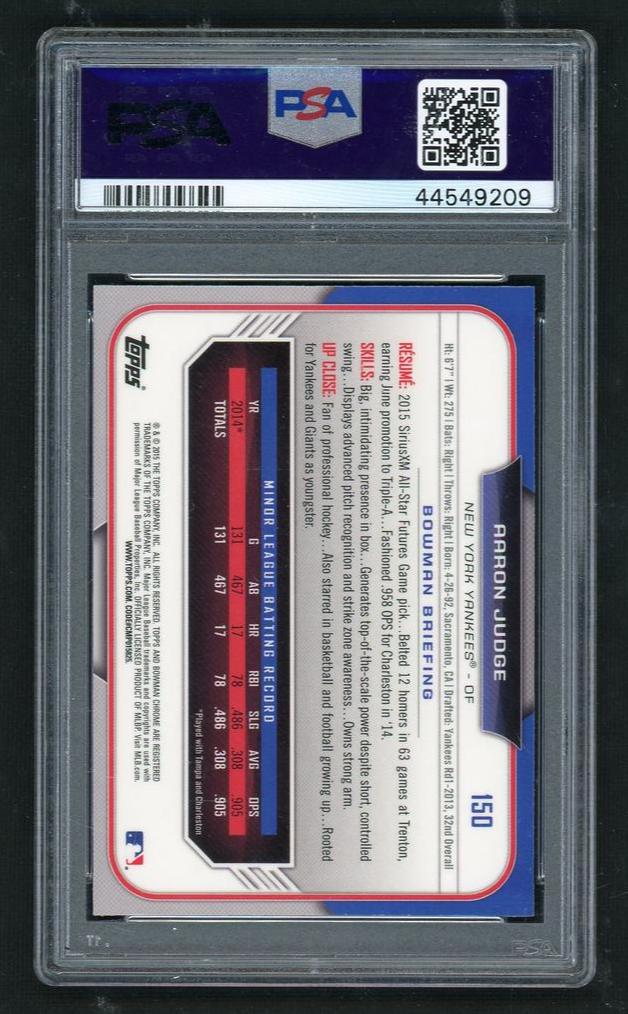 2015 Bowman Draft Chrome Refractor Aaron Judge #150 PSA 10