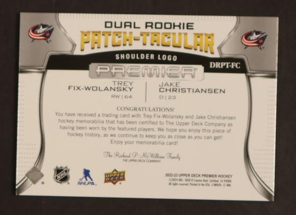 2020 Upper Deck Wolansky Jake Christiansen Dual RC Tacular /5 patch