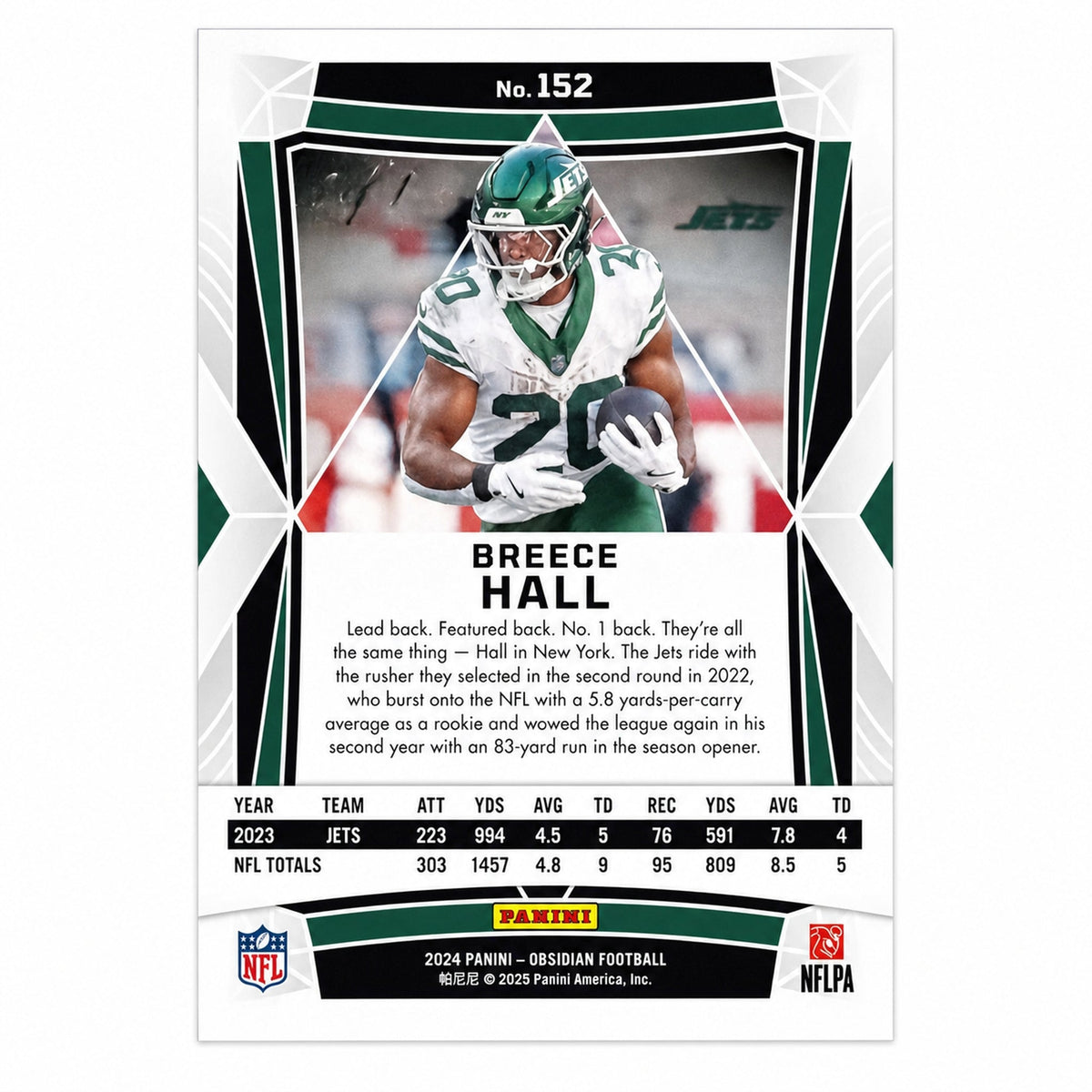 2024 Panini Obsidian 152 Breece Hall Obsidian Jets