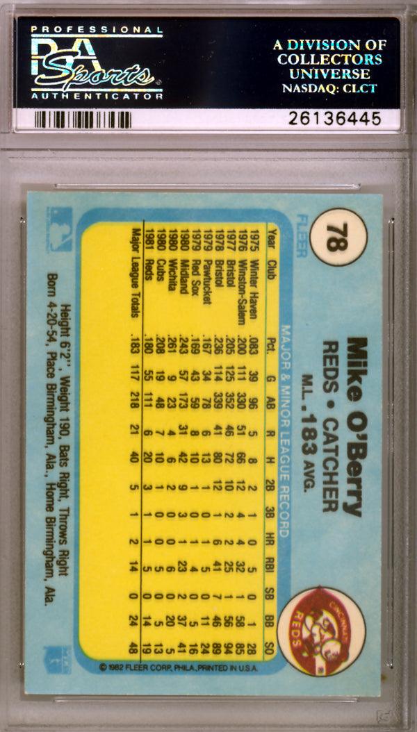Mike O'Berry Autographed 1982 Fleer Card #78 Cincinnati Reds PSA/DNA #26136445
