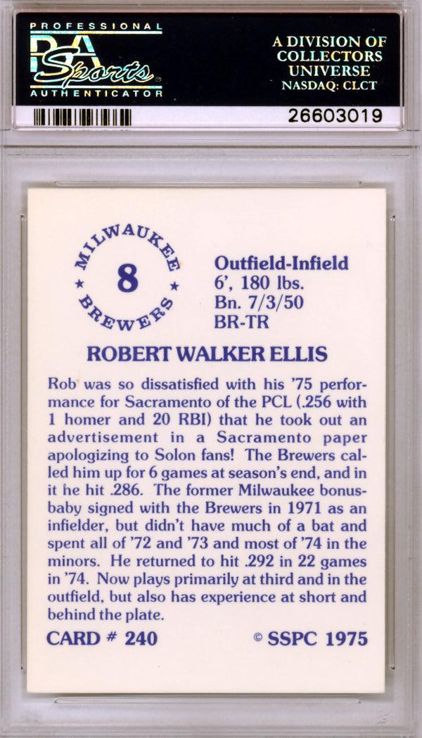 Rob Ellis Autographed 1975 SSPC Rookie Card #240 Milwaukee Brewers PSA/DNA #26603019