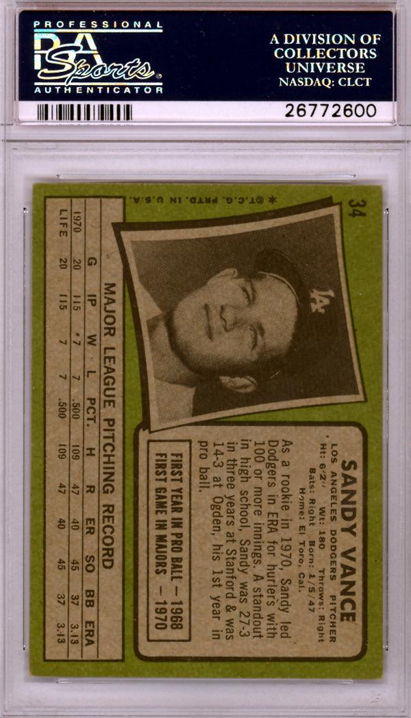 Sandy Vance Autographed 1971 Topps Card #34 Los Angeles Dodgers "To Alex" PSA/DNA #26772600