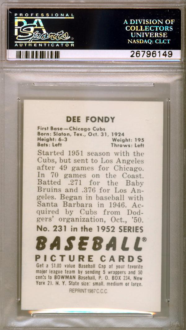 Dee Fondy Autographed 1987 1952 Bowman Reprint Card #231 Chicago Cubs PSA/DNA #26796149