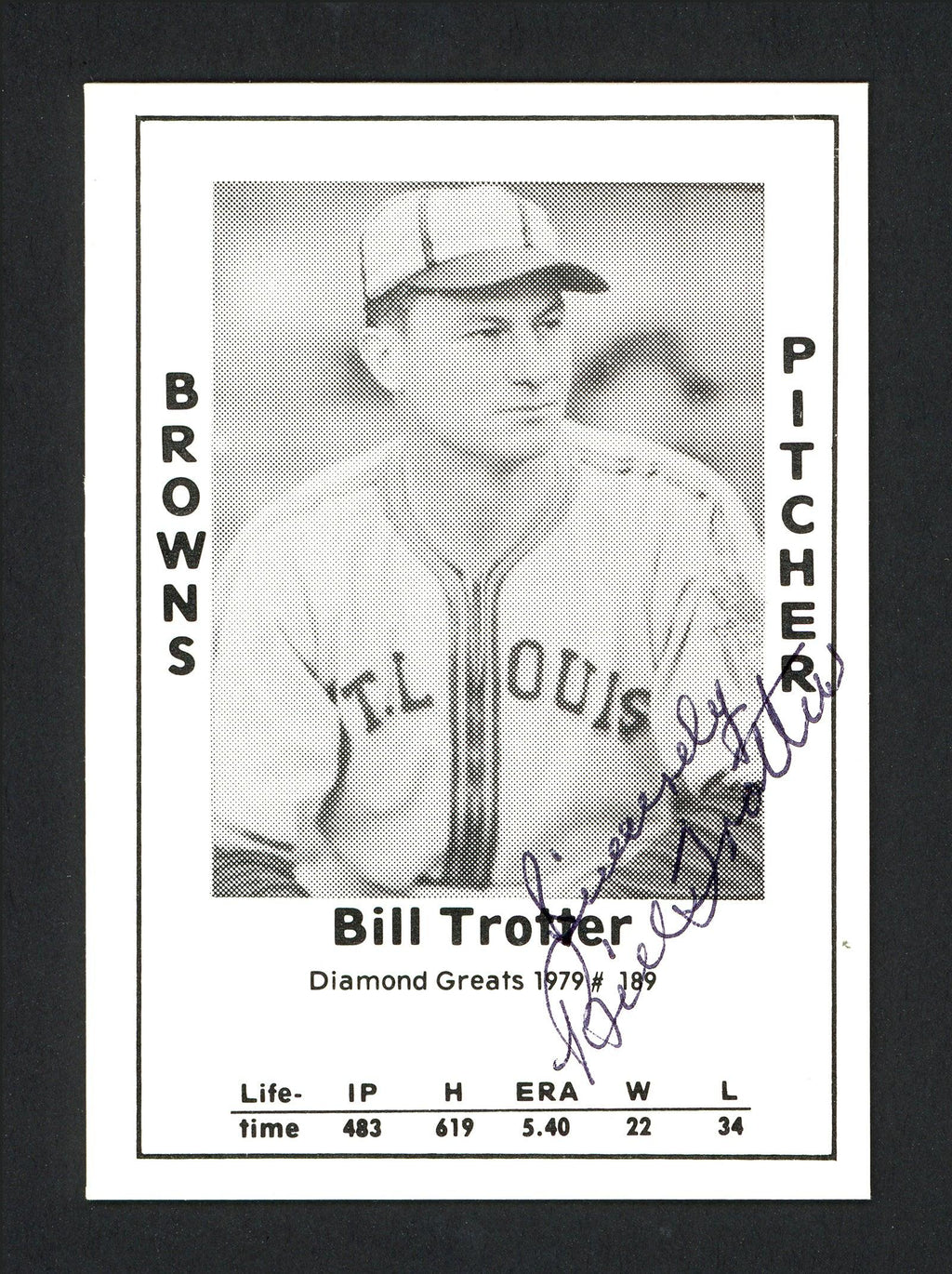 Bill Trotter Autographed 1979 Diamond Greats Card #189 St. Louis Browns SKU #165628