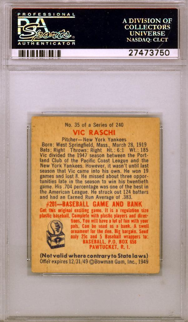 Vic Raschi Autographed 1949 Bowman Rookie Card #35 New York Yankees PSA/DNA #27473750