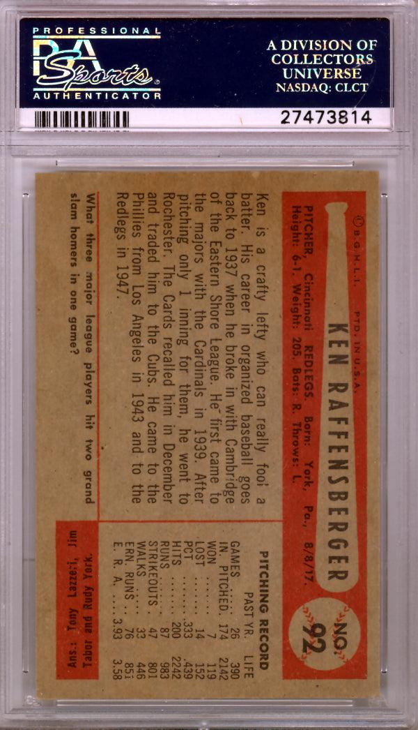 Ken Raffensberger Autographed 1954 Bowman Card #92 Cincinnati Reds PSA/DNA #27473814