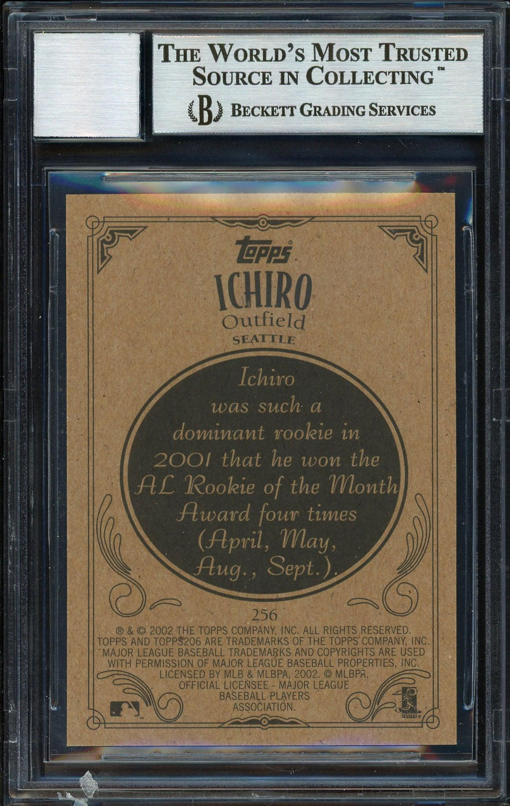 Ichiro Suzuki Autographed 2002 Topps 206 Card #256A Seattle Mariners Auto Grade 10 Beckett BAS Stock #189822