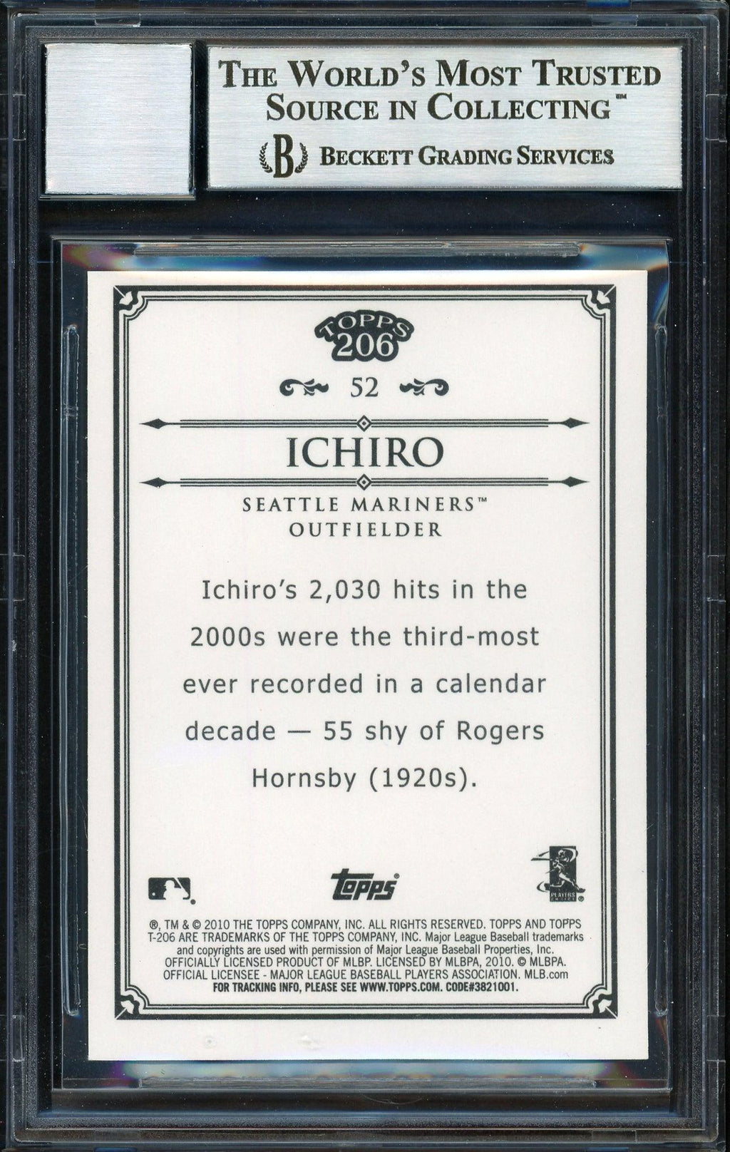 Ichiro Suzuki Autographed 2010 Topps 206 Bronze Card #52 Seattle Mariners Auto Grade 10 Beckett BAS #12669752