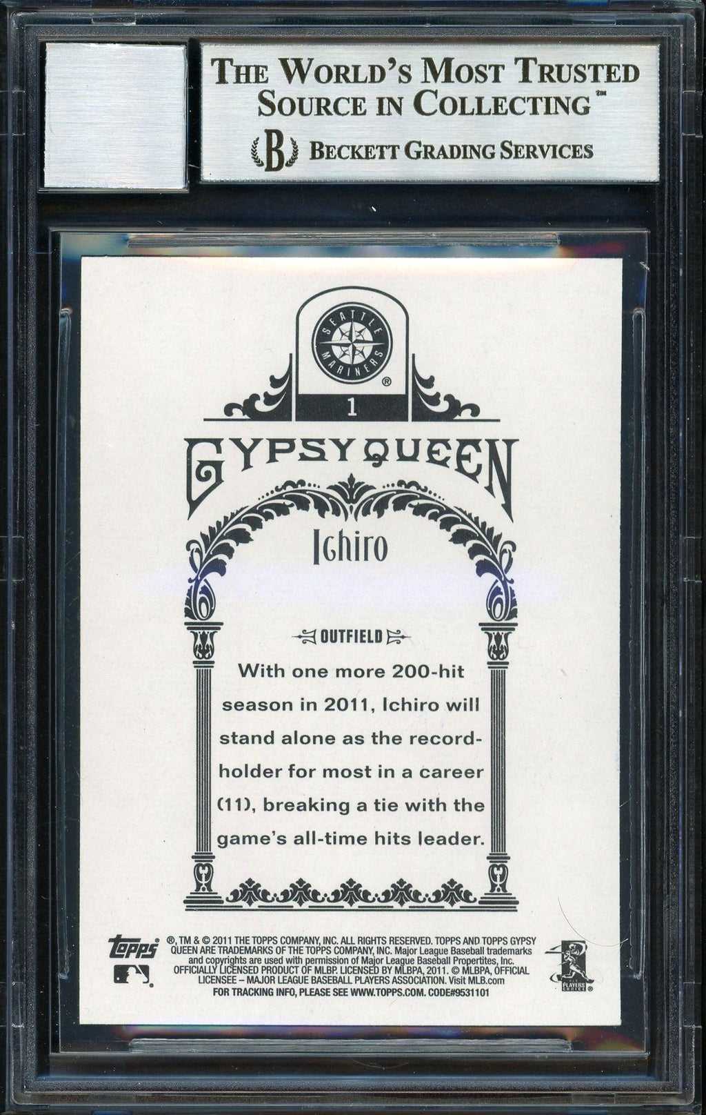 Ichiro Suzuki Autographed 2011 Topps Gypsy Queen Card #1 Seattle Mariners Auto Grade 10 Beckett BAS #12669856