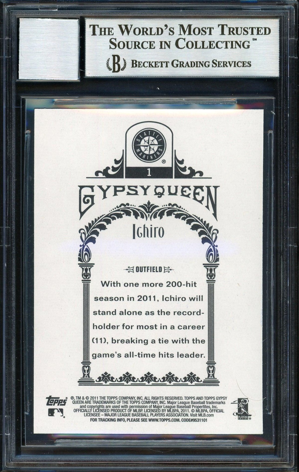 Ichiro Suzuki Autographed 2011 Topps Gypsy Queen Card #1 Seattle Mariners Auto Grade 10 Beckett BAS #12669856