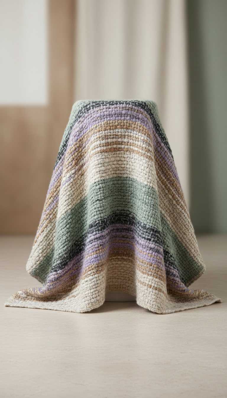 Textured wool throw with fringed edge