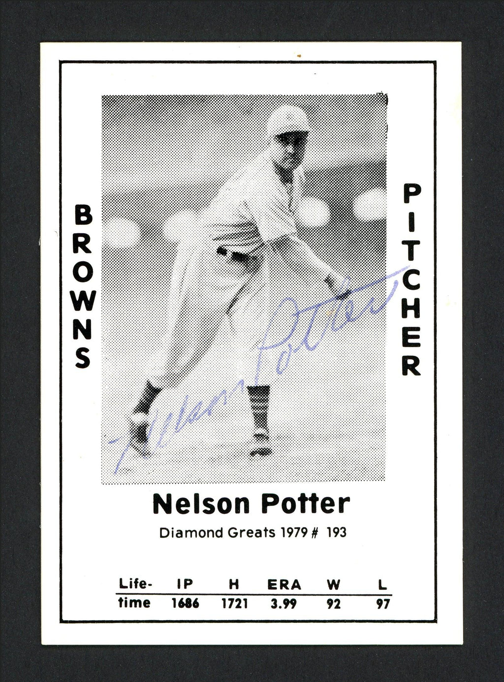 Nelson Potter Autographed 1979 Diamond Greats Card #193 St. Louis Browns SKU #165689