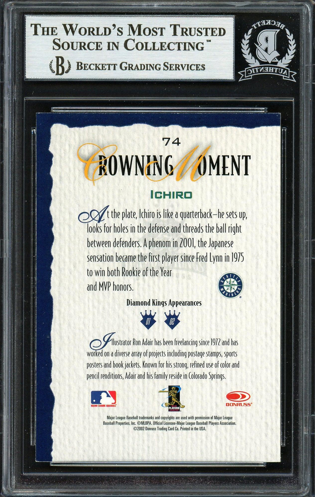 Ichiro Suzuki Autographed 2002 Donruss Diamond Kings Card #74 Seattle Mariners Beckett BAS Stock #191247