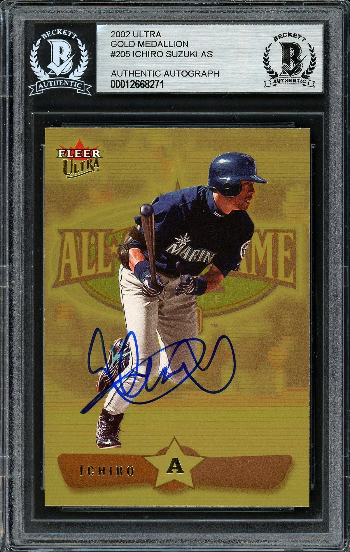 Ichiro Suzuki Autographed 2002 Fleer Ultra Gold Medallion Card #205 Seattle Mariners Beckett BAS #12668271