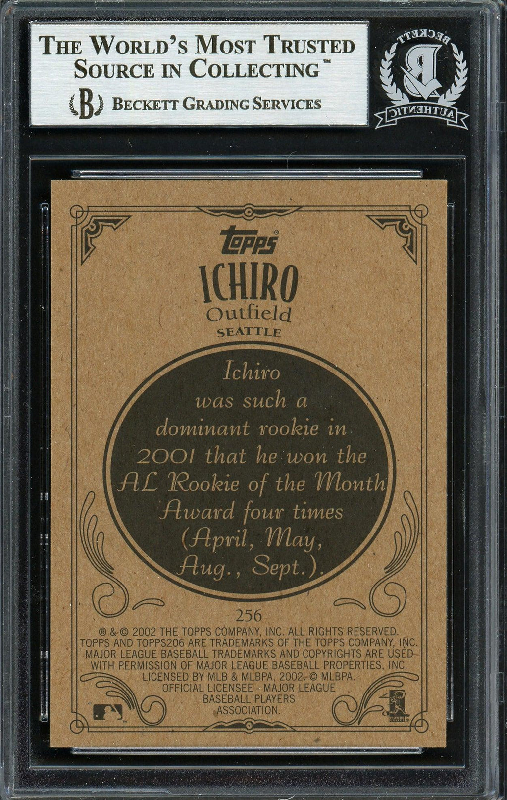 Ichiro Suzuki Autographed 2002 Topps 206 Card #256B Seattle Mariners Beckett BAS Stock #191252