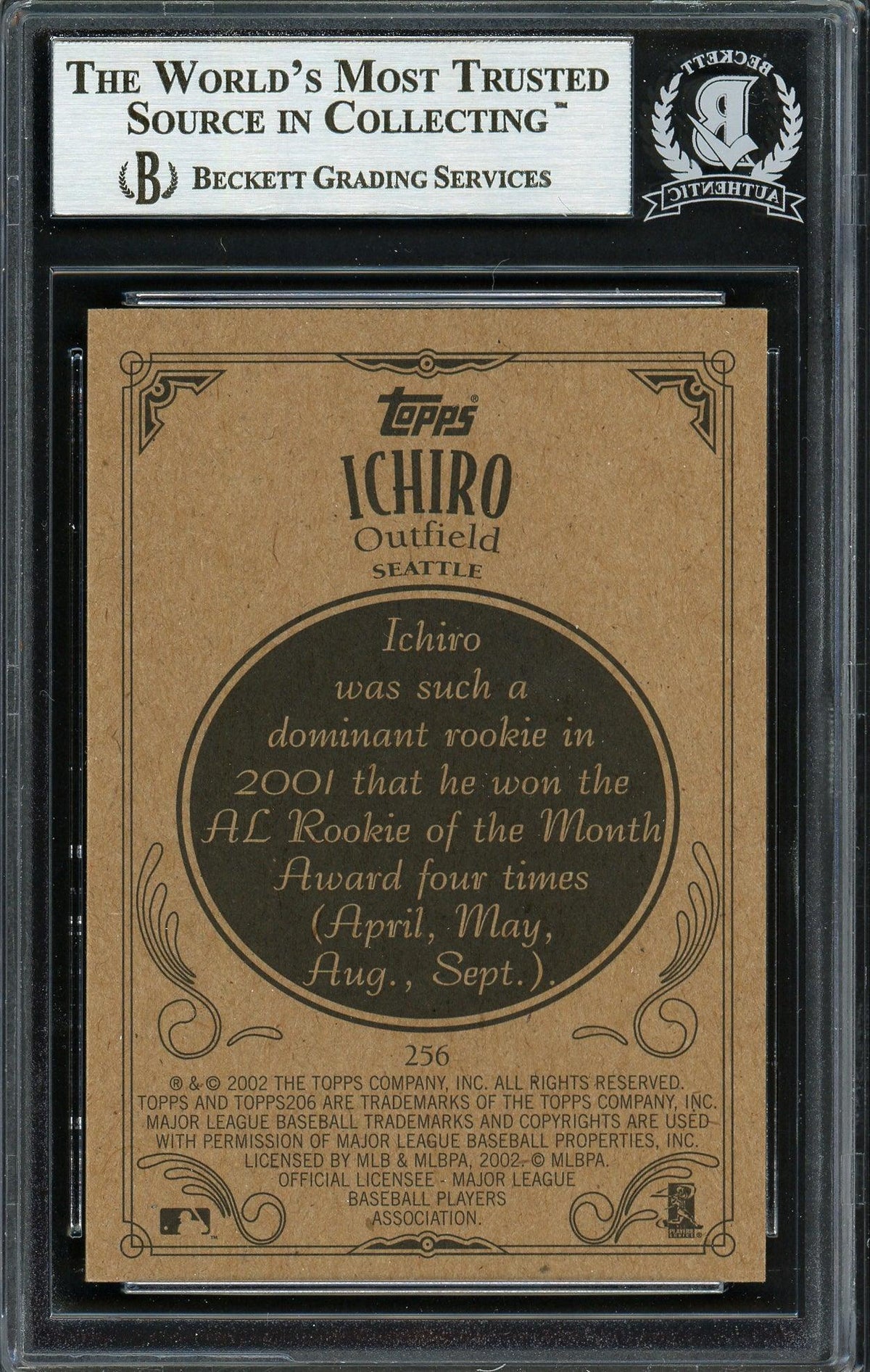 Ichiro Suzuki Autographed 2002 Topps 206 Card #256B Seattle Mariners Beckett BAS Stock #191252