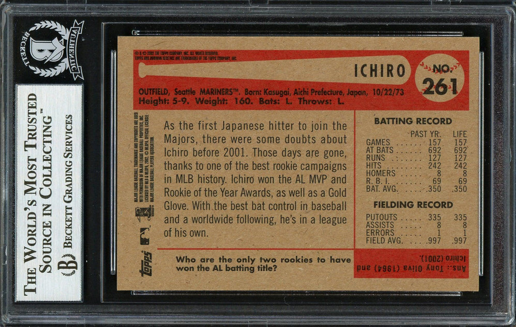 Ichiro Suzuki Autographed 2002 Bowman Heritage Card #261 Seattle Mariners Beckett BAS Stock #191255