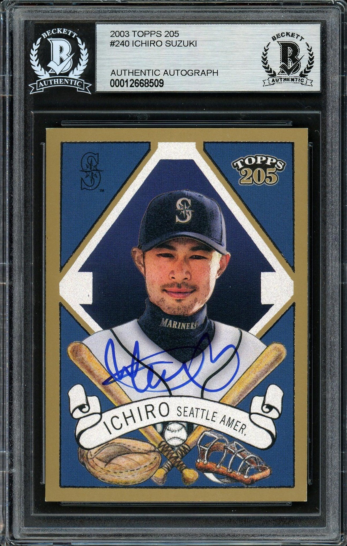 Ichiro Suzuki Autographed 2003 Topps 205 Card #240 Seattle Mariners Beckett BAS Stock #191265